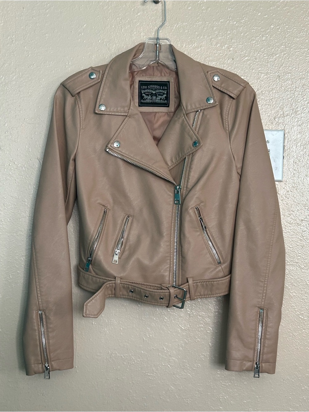 Levi's Women's Taupe Motorcycle-Style Faux Leather Jacket